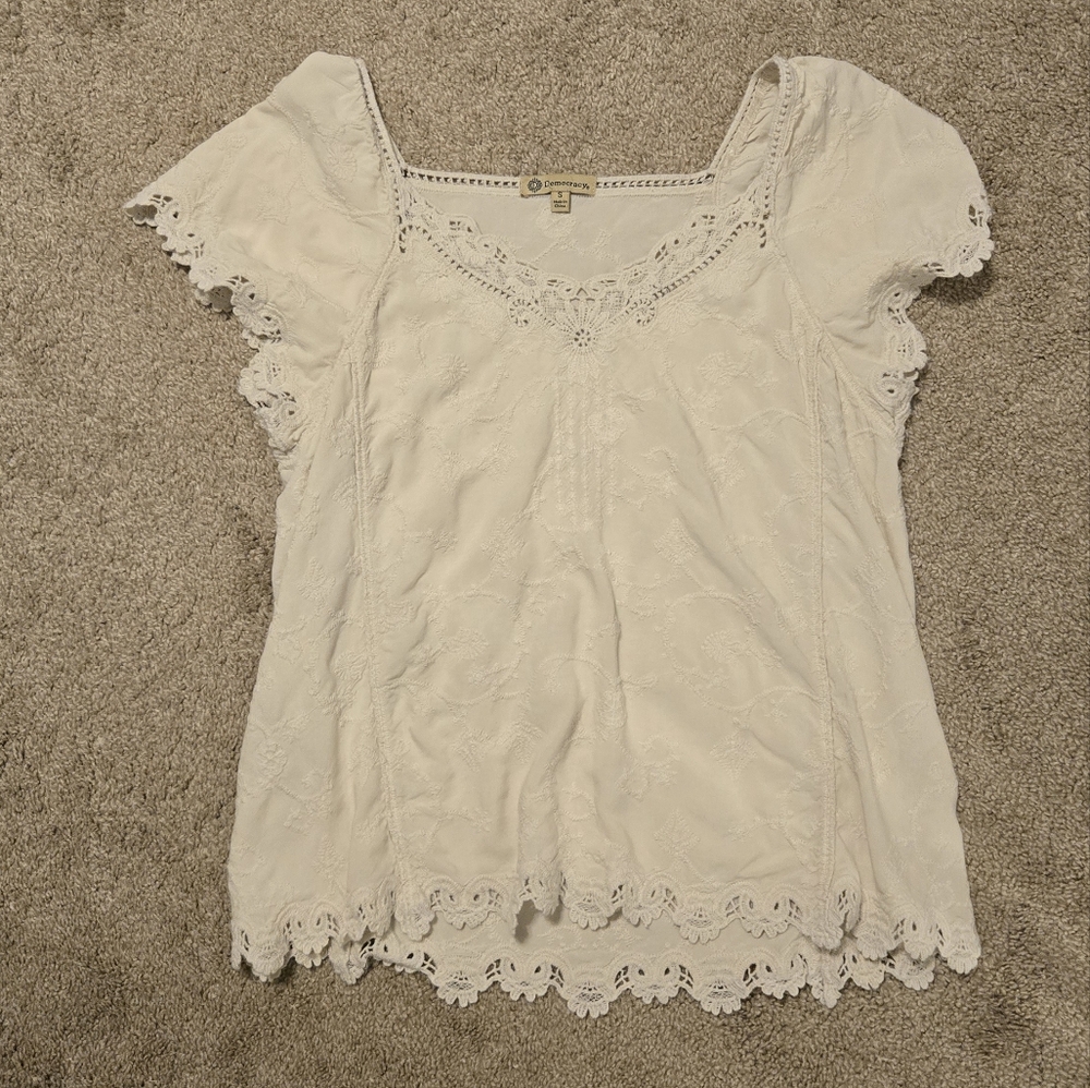 Democracy Ivory Lace Trim Blouse